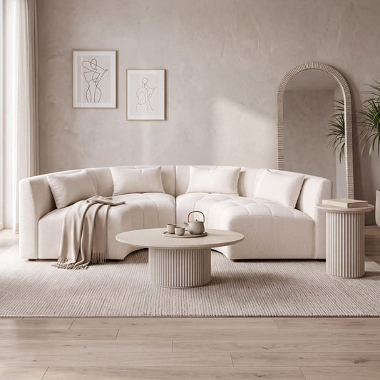 Essen 2 x Curved Corner Sofa Ivory Chenille