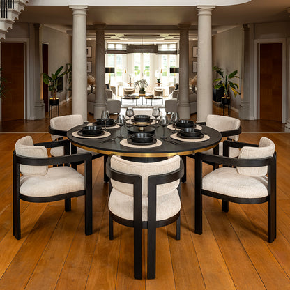 Brewster 6-8 Seat Black Dining Table and 6 Jolie Dining Chairs