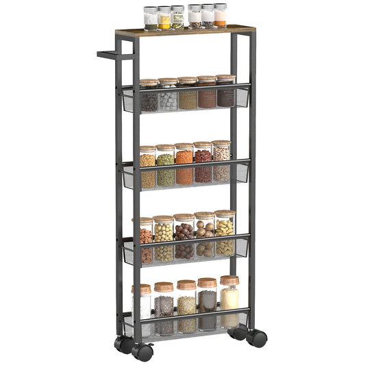 Rolling Kitchen Trolley, Slim Storage Cart with Metal Frame, Handle