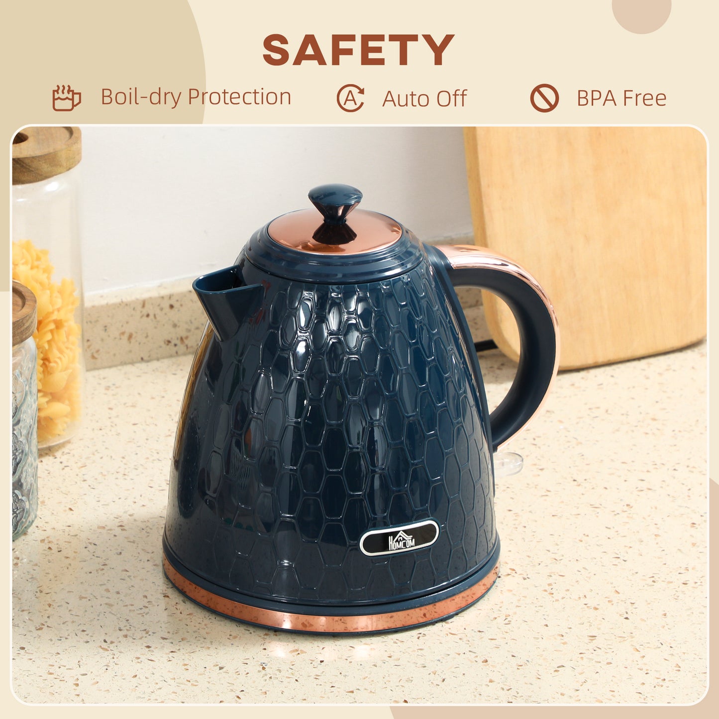 3000W Electric Kettle, Fast Boil, 1.7L, Auto Shut-off, Dark Blue