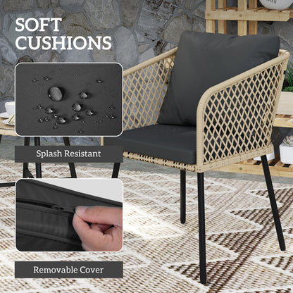 3 Piece Rattan Bistro Set with Cushions, Nature Wood Finish