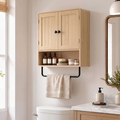 Bathroom Cabinet with 2 Doors and Adjustable Shelf, Oak