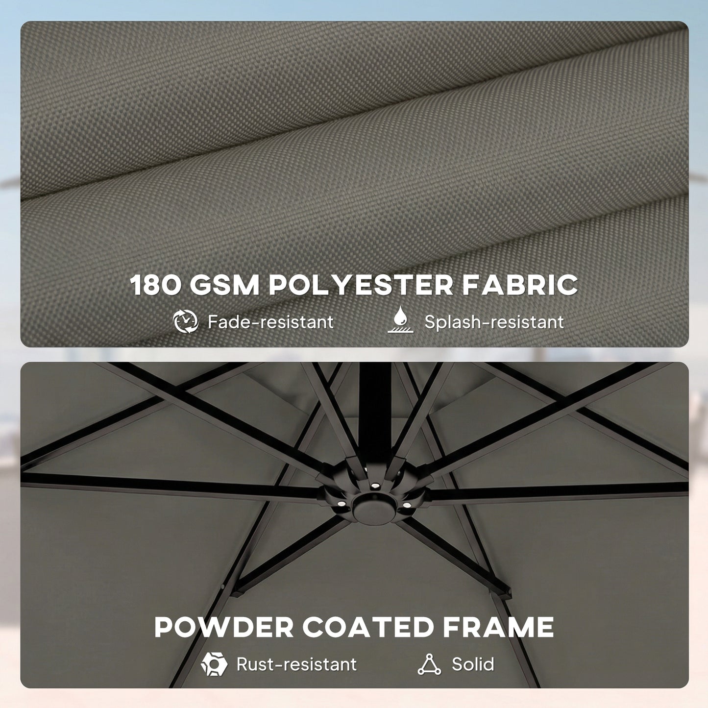 3 m Garden Cantilever Parasol with Cover, Rotation, Grey