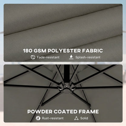 3 m Garden Cantilever Parasol with Cover, Rotation, Grey