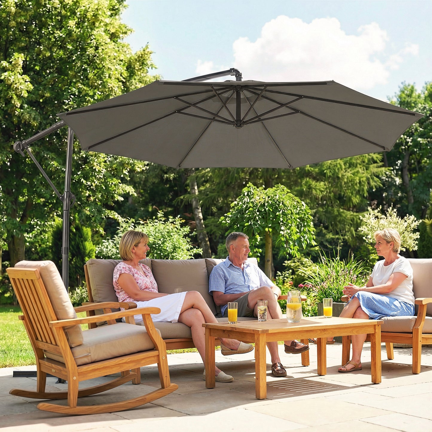 3 m Garden Cantilever Parasol with Cover, Rotation, Grey
