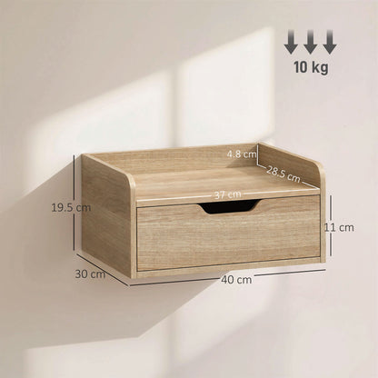 Floating Nightstands Set of 2, Nightstand with Drawer, Natural Wood