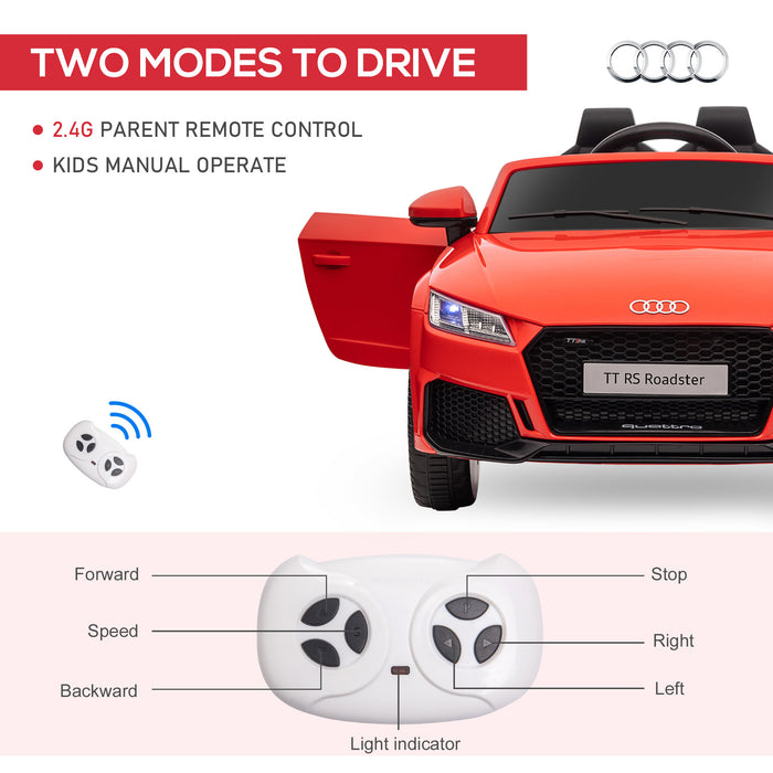 Compatible for 12V Rechargeable Battery Ride On Car w/ Remote Forward Reverse Lights Horn MP3 Player Red w/ Seat Belt Audi TT RS