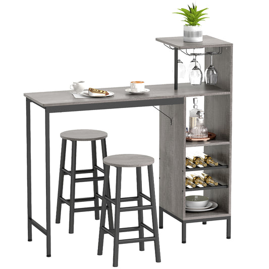 3 Pieces Dining Room Set, 6-Tier Dining Table and Stools, Natural
