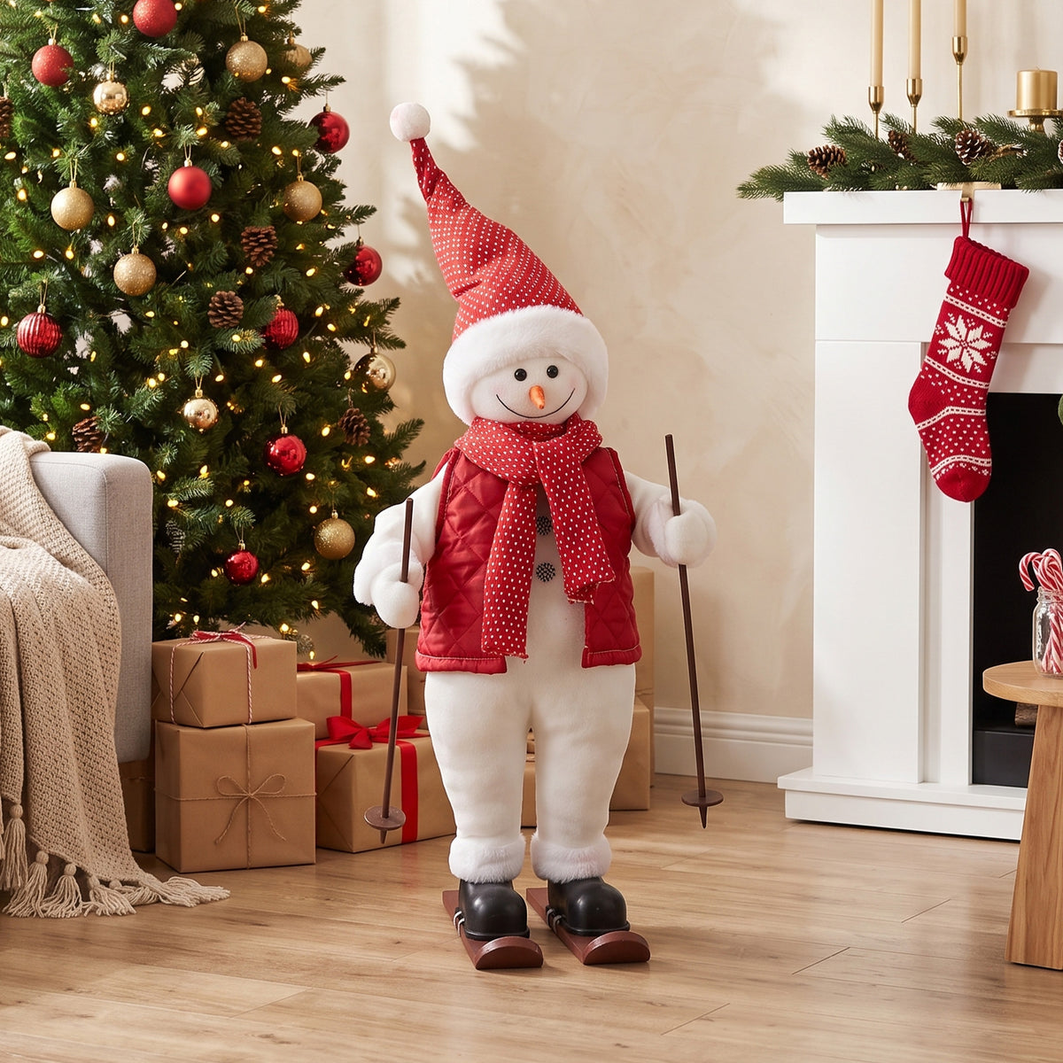 2ft Christmas Singing Skiing Santa Claus with Ski Board and Poles