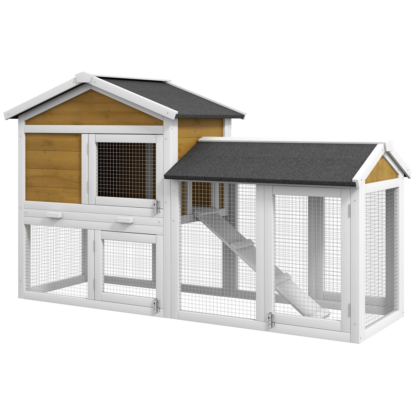 Rabbit Hutch, Guinea Pig Hutch Outdoor Double Tier w/ Ramp, Yellow