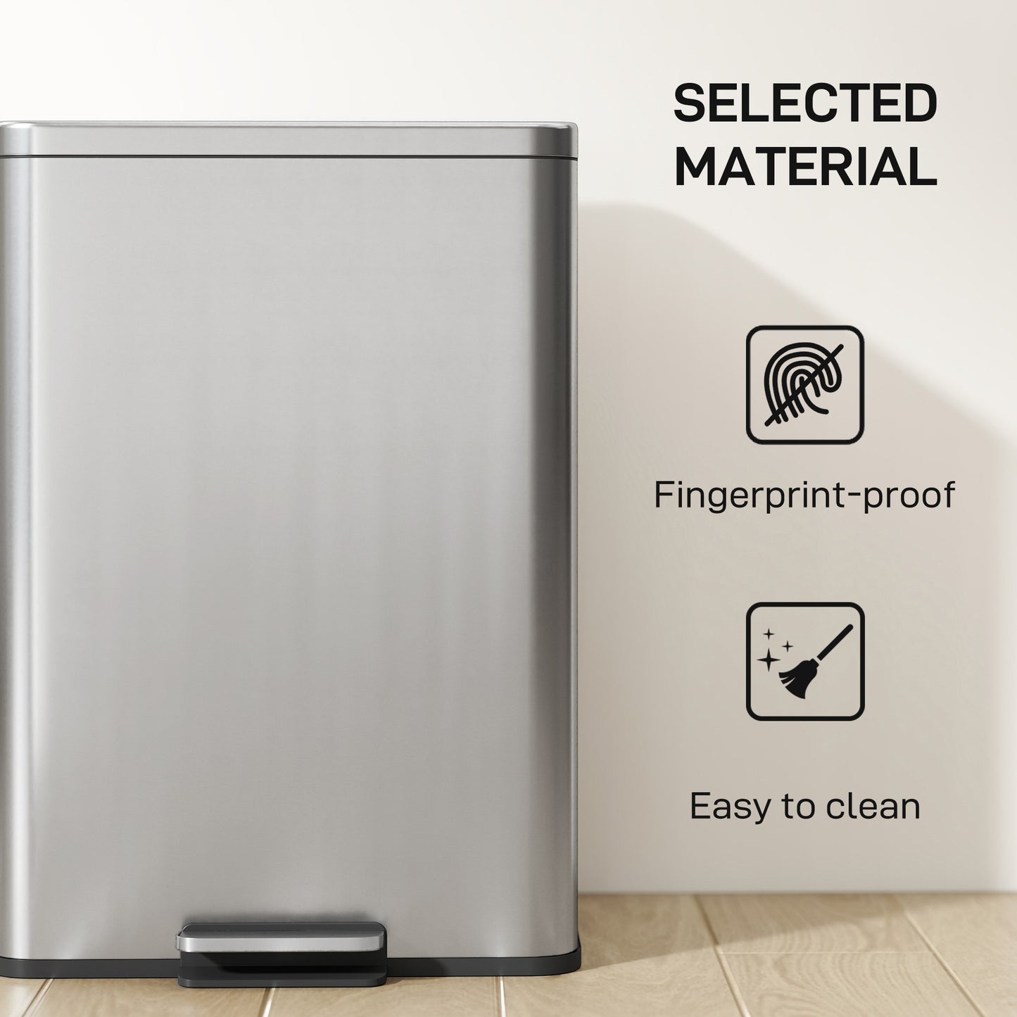 Pedal Bin with Soft-Close Lid, 20L Stainless Steel Kitchen Bin Silver