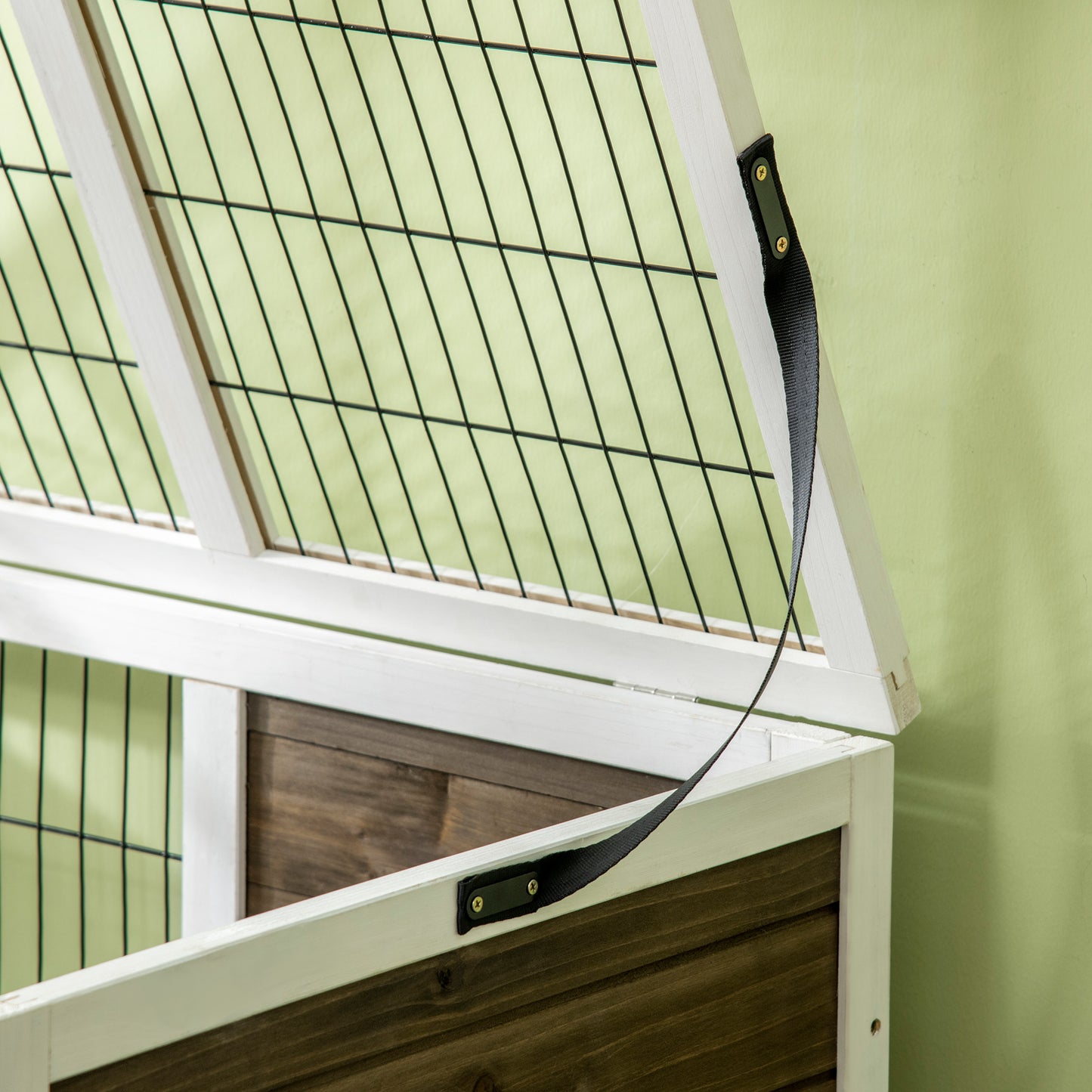Rabbit Hutch, Elevated Guinea Pig Cage w/ Openable Roof & Tray, Brown