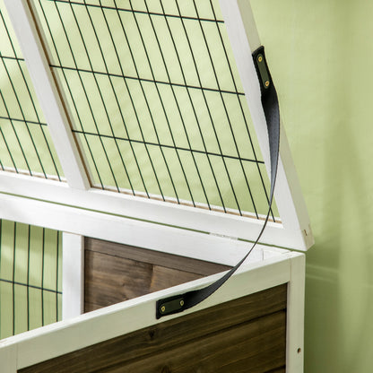 Rabbit Hutch, Elevated Guinea Pig Cage w/ Openable Roof & Tray, Brown