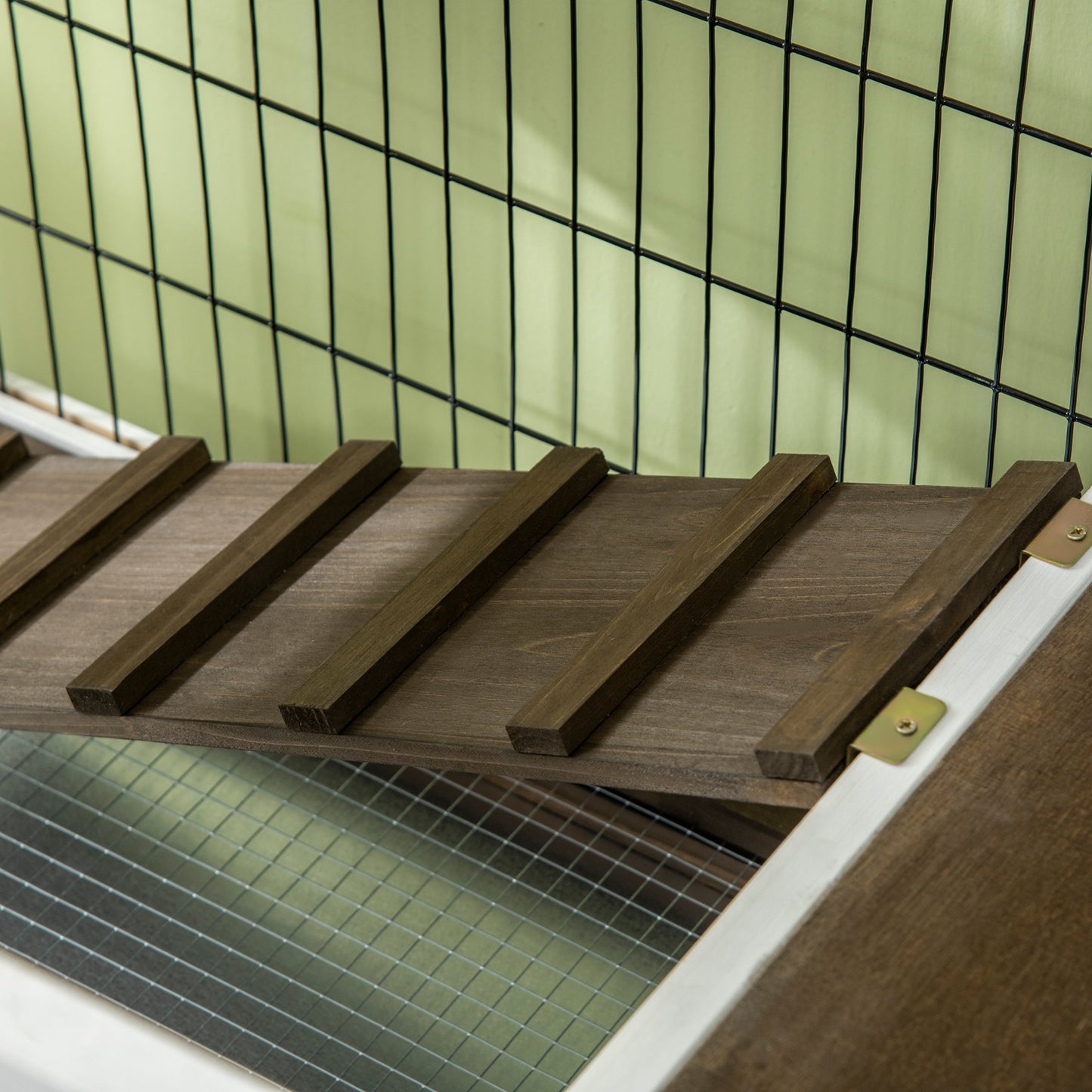Rabbit Hutch, Elevated Guinea Pig Cage w/ Openable Roof & Tray, Brown