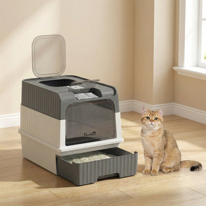 Cat litter Box, Enclosed Cat Litter Box w/ Lid, Pull-Out Drawer Tray