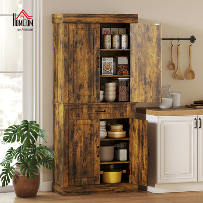 180cm Kitchen Pantry, KitchenStorage Cabinet with Shelves, Brown