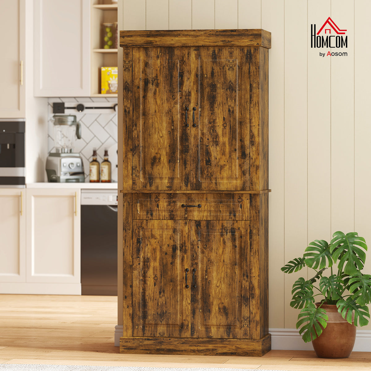 180cm Kitchen Pantry, KitchenStorage Cabinet with Shelves, Brown