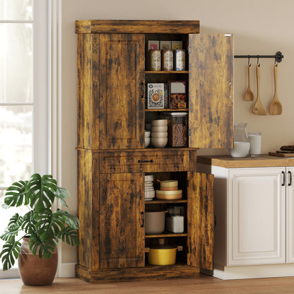 180cm Kitchen Pantry, KitchenStorage Cabinet with Shelves, Brown