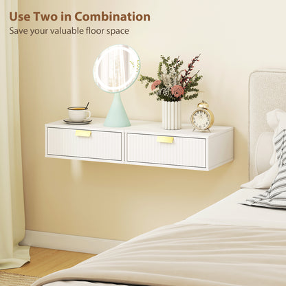 Floating Nightstands Set of 2 Bedside Tables w/ Wave Drawer White
