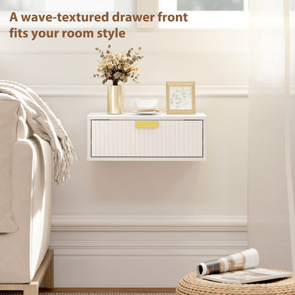 Floating Nightstands Set of 2 Bedside Tables w/ Wave Drawer White