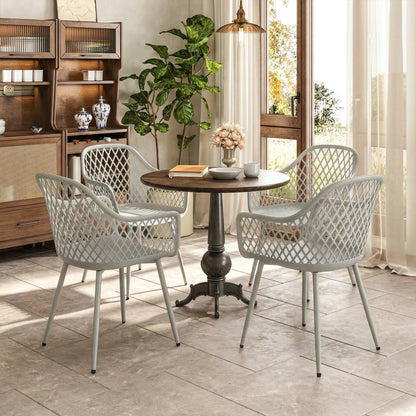 Garden Chairs Set of 4, Garden Dining Chairs with Armrests, Grey