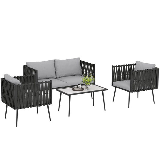 4 Piece Garden Furniture Set with Cushions for Patio, Light Grey