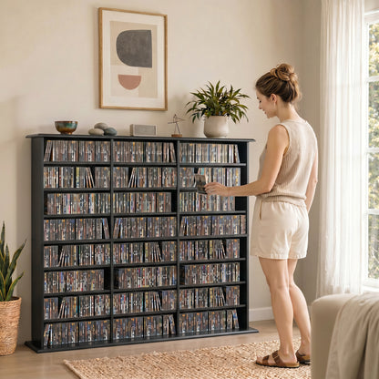 DVD Storage Unit, Media Storage Shelf with 24 Compartments, Black