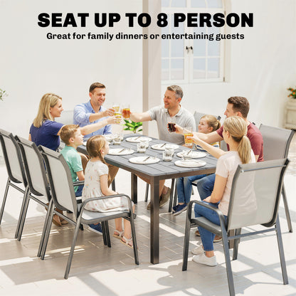 180 x 86 cm Garden Dining Table for 6-8 Person, Grey