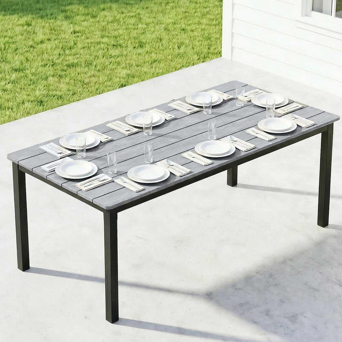 180 x 86 cm Garden Dining Table for 6-8 Person, Grey