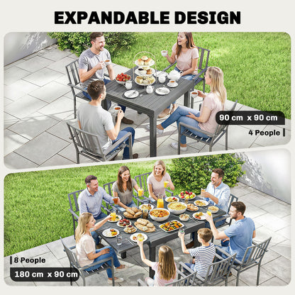 Extending Garden Table for 4-8, Aluminium Outdoor Table, Dark Grey