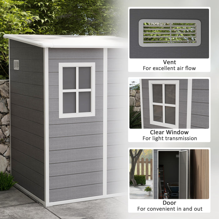 4'x5' Garden Storage Shed, Lean to Shed, Lockable Garden Shed with Window, Vent and Plastic Roof, Grey