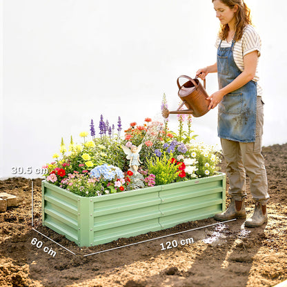 216L Raised Garden Bed, Galvanised Planter Box Outdoor with Open Bottom, Metal Raised Garden Bed Kit for Vegetables, Flowers and Herbs, 120 x 60 x 30.5cm, Light Green