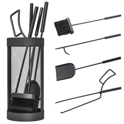 5-Piece Fireplace Companion Set, Metal Fireplace Tools Set with Brush, Shovel, Poker, Tongs and Bucket, Fireside Companion for Indoor or Outdoor Fireplaces, Chimineas, Fire Pits