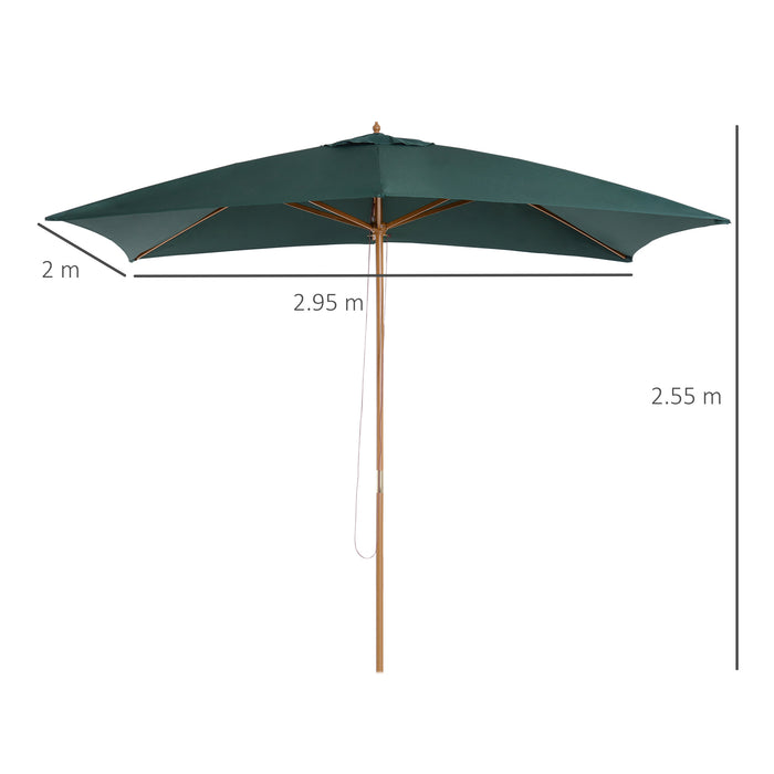 295L x 200W x 255Hcm Wooden Garden Patio Parasol Umbrella-Green