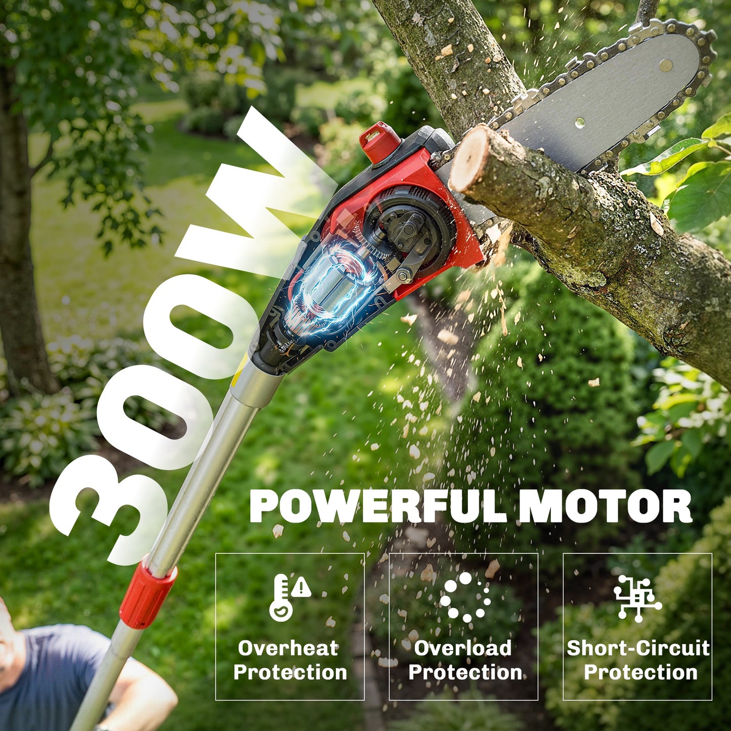 Cordless Pole Chainsaw, 1.94m/2.56m Electric Chainsaw
