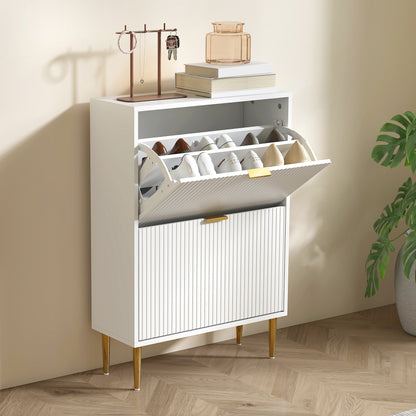 Slim Shoe Storage Cabinet with 2 Flip Drawers for Hallway, White