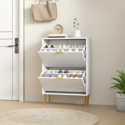Slim Shoe Storage Cabinet with 2 Flip Drawers for Hallway, White
