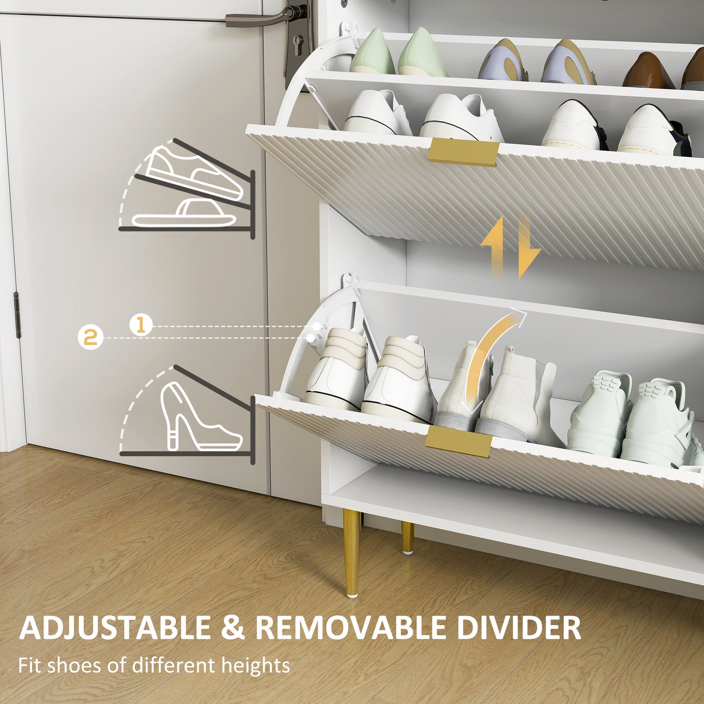 Slim Shoe Storage Cabinet with 2 Flip Drawers for Hallway, White