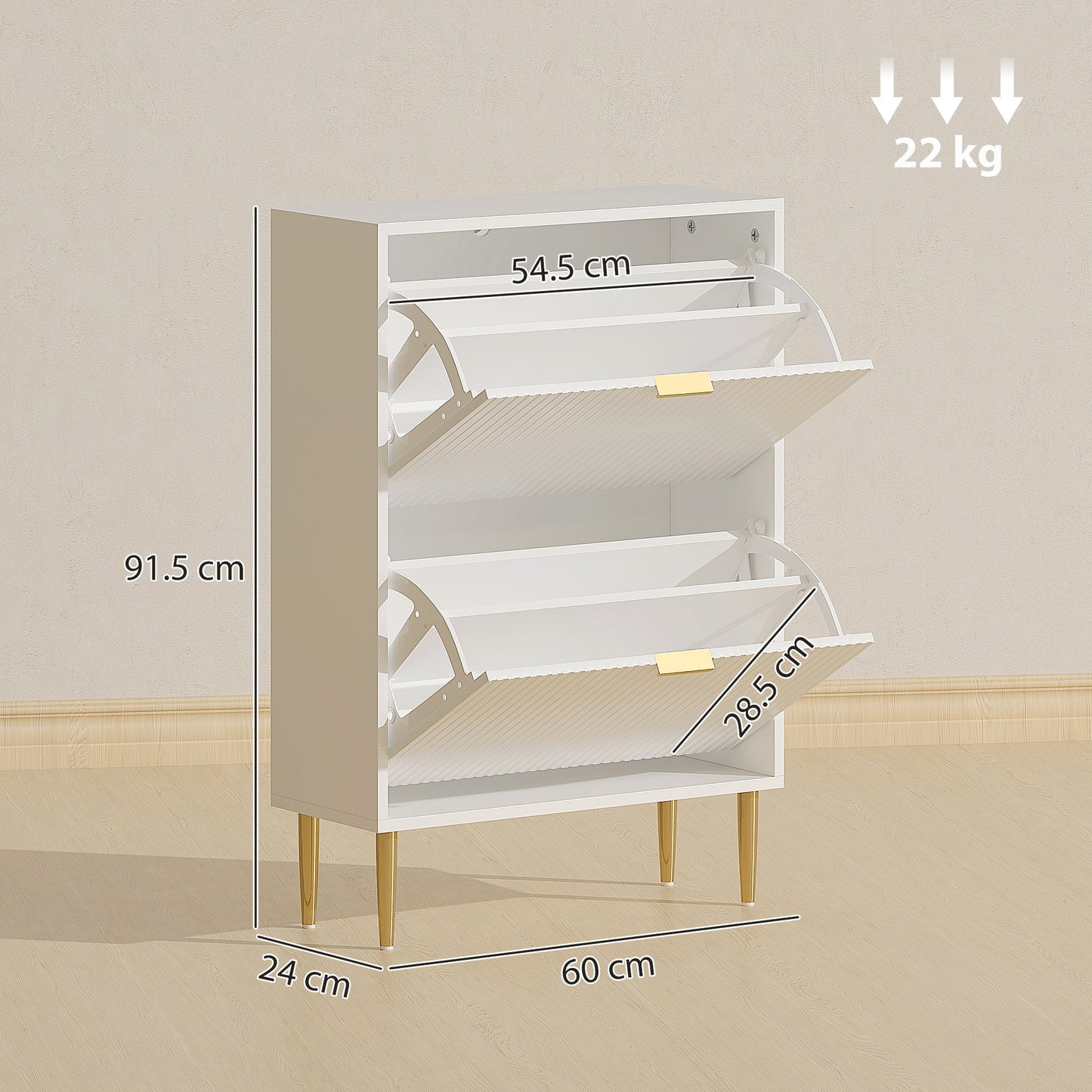 Slim Shoe Storage Cabinet with 2 Flip Drawers for Hallway, White