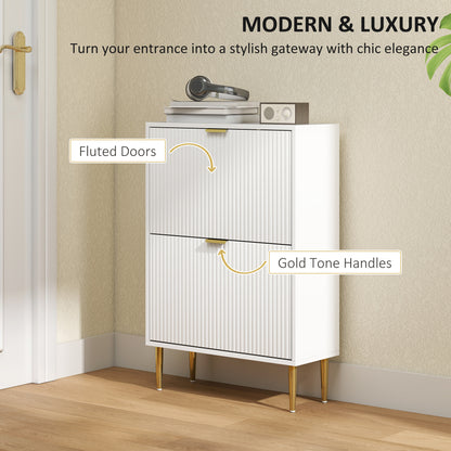 Slim Shoe Storage Cabinet with 2 Flip Drawers for Hallway, White