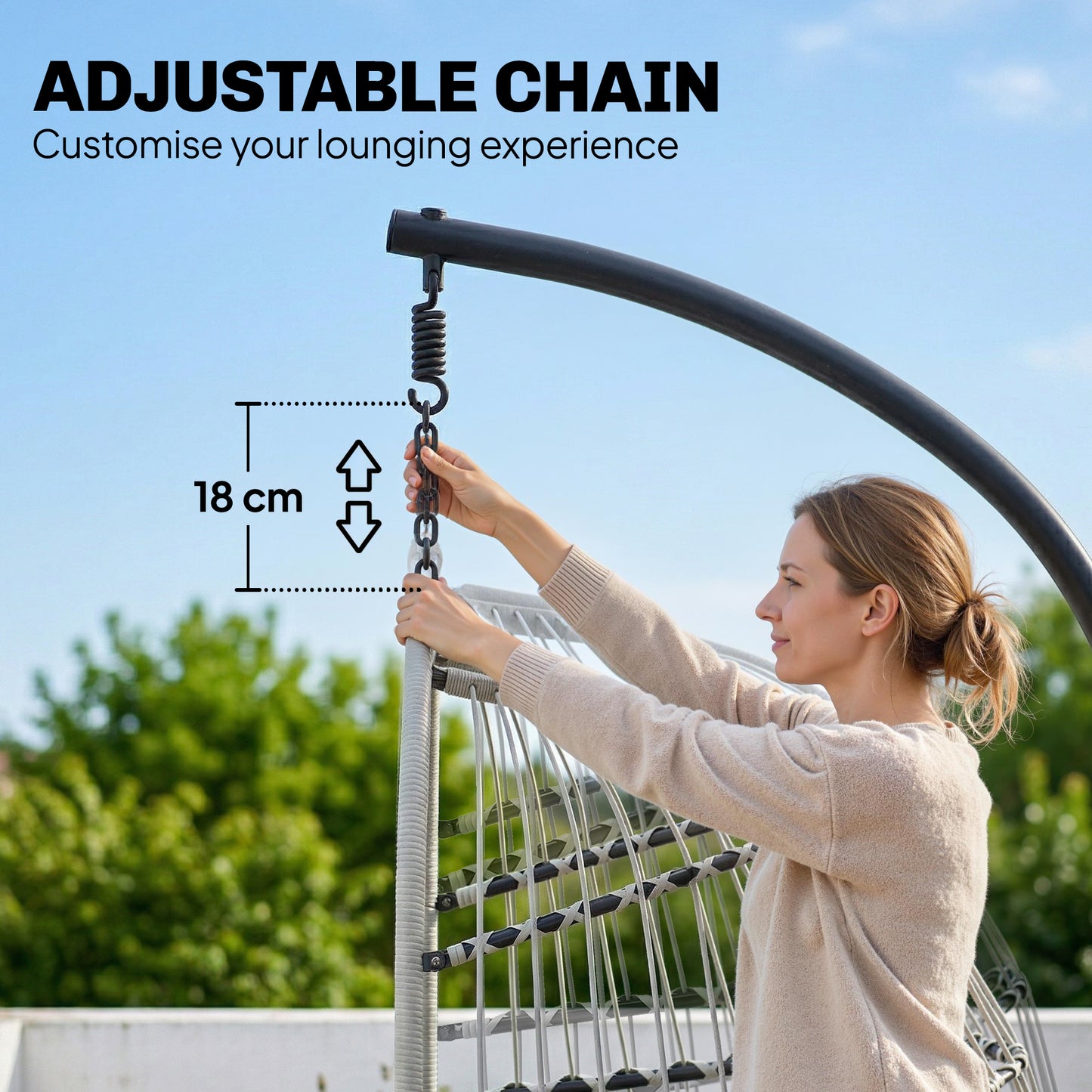 Hanging Egg Chair, Outdoor Swing Chair with Stand, Light Grey