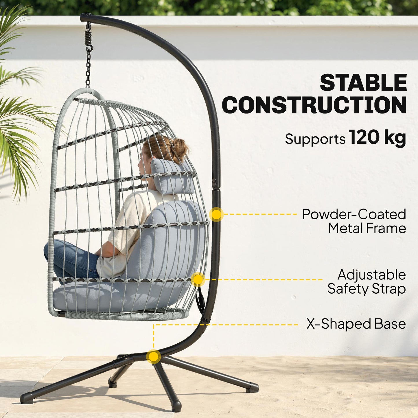Hanging Egg Chair, Outdoor Swing Chair with Stand, Light Grey