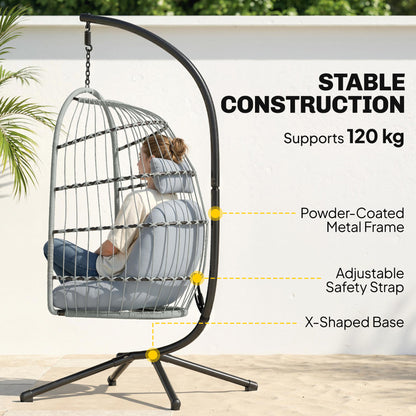 Hanging Egg Chair, Outdoor Swing Chair with Stand, Light Grey