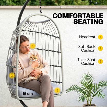 Hanging Egg Chair, Outdoor Swing Chair with Stand, Light Grey