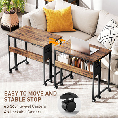 80 cm Foldable Computer Desk on Wheels for Small Spaces Rustic Brown