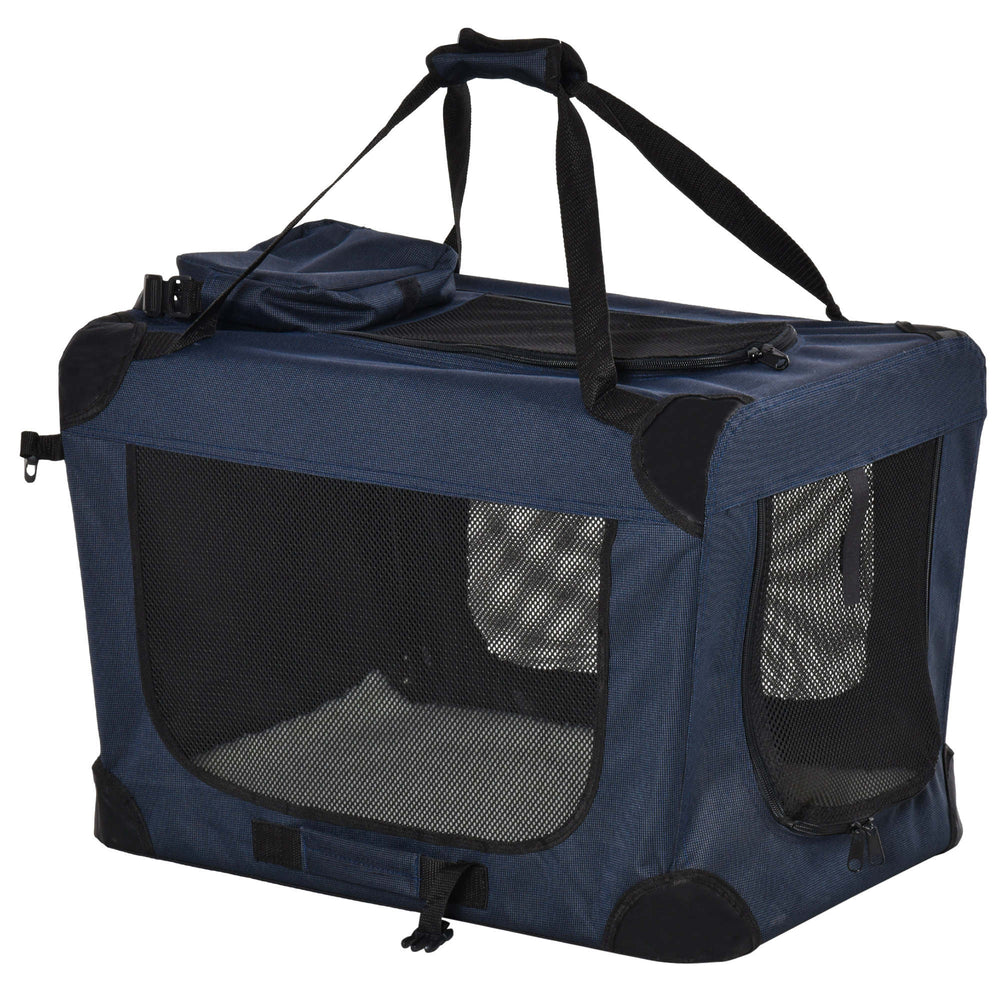 Pet Carrier Folding Dog Bag Portable Cat Carrier Soft Pet Crate w/ Cushion, 60 x 41.5 x 41 cm, Blue