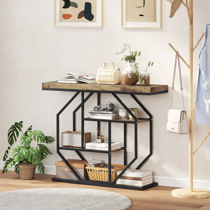 Industrial Console Table, Hallway Table with 4-Tier Shelves