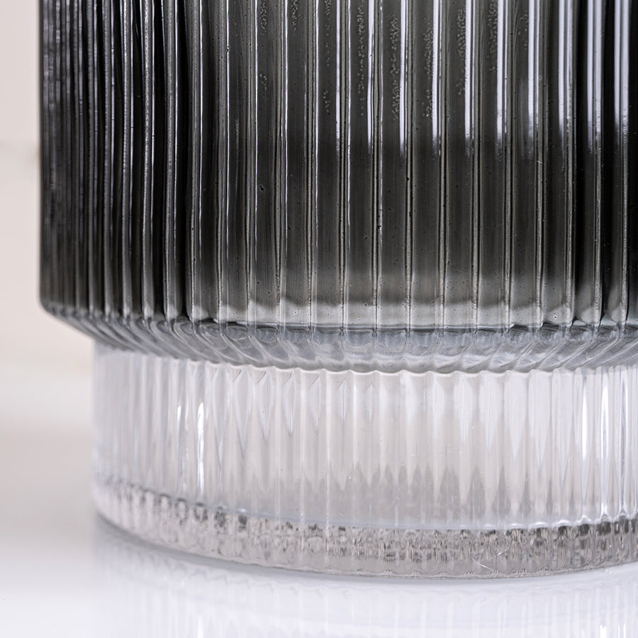Large Grey Ribbed Glass Vase
