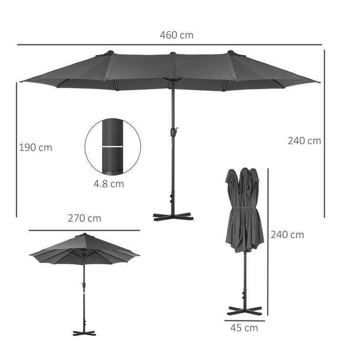 4.6m Garden Parasol Double-Sided Sun Umbrella Patio Market Shelter Canopy Shade Outdoor with Cross Base √¢¬Ä¬ì Grey