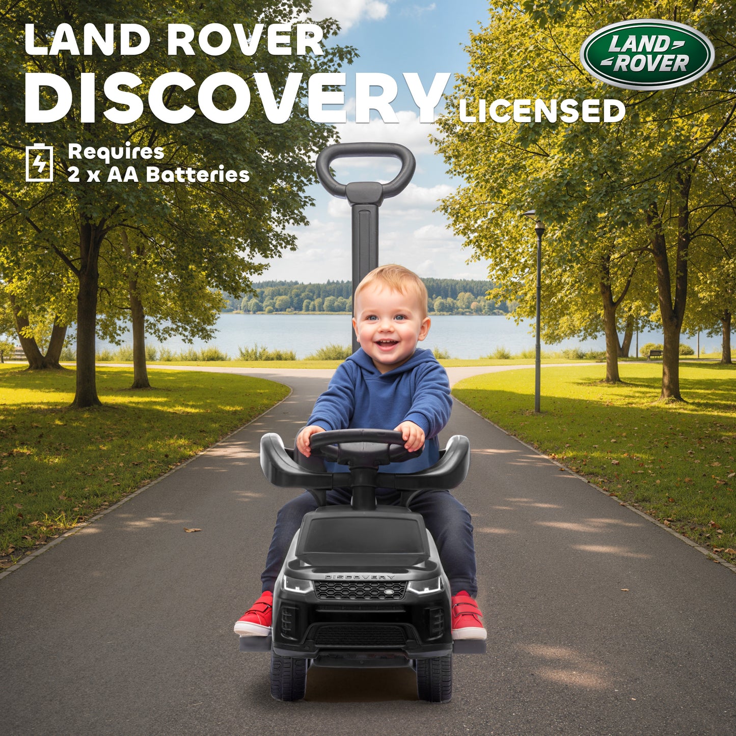 Land Rover Licensed Baby Push Car, 2-in-1 Ride on Car, Black